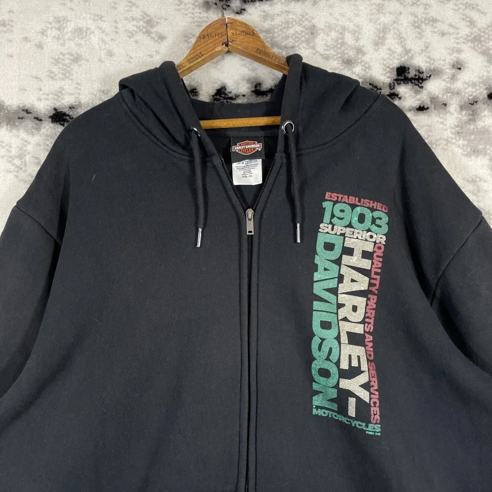 Harley Davidson Hoodie Mens‎ Size 2XL Black Full Zip Graphic Chest Print Casual